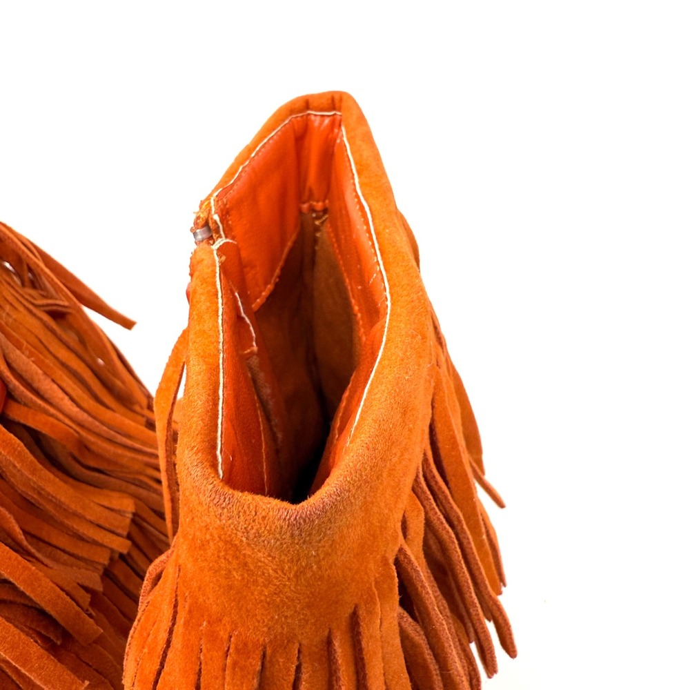 Delicacy Orange Faux Suede Fringe Stiletto Heel Ankle Boots Women's‎ Size 7 - Picture 7 of 12